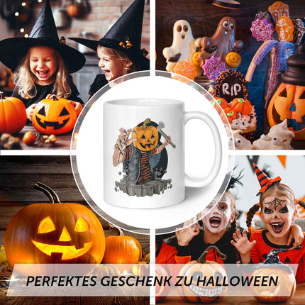 SEO. Bedruckte Tasse mit Motiv im Kürbis Zombie Design - Weiß Linkreich