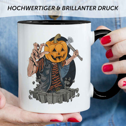 SEO. Bedruckte Tasse mit Motiv im Kürbis Zombie Design - Schwarz & Weiß Linkreich