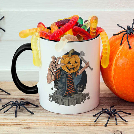 SEO. Bedruckte Tasse mit Motiv im Kürbis Zombie Design - Weiß Linkreich