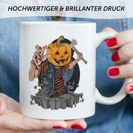 SEO. Bedruckte Tasse mit Motiv im Kürbis Zombie Design - Weiß Linkreich