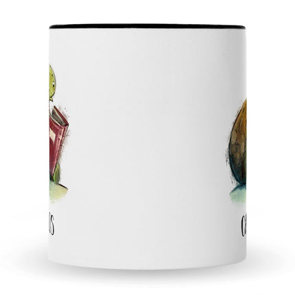 SEO. Bedruckte Tasse mit Name - Lesende Schildkröte - Schwarz & Weiß Linkreich