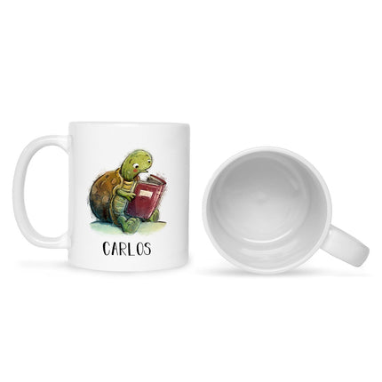 SEO. Bedruckte Tasse mit Name - Lesende Schildkröte - Weiß Linkreich
