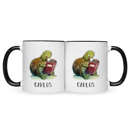 SEO. Bedruckte Tasse mit Name - Lesende Schildkröte - Schwarz & Weiß Linkreich