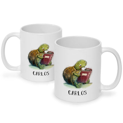 SEO. Bedruckte Tasse mit Name - Lesende Schildkröte - Weiß Linkreich