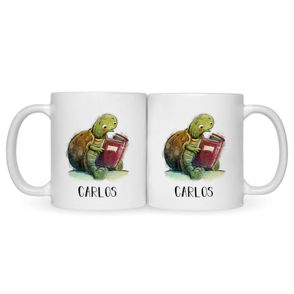 SEO. Bedruckte Tasse mit Name - Lesende Schildkröte - Weiß Linkreich