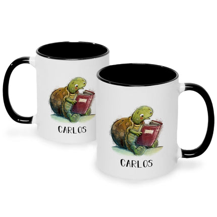 SEO. Bedruckte Tasse mit Name - Lesende Schildkröte - Schwarz & Weiß Linkreich