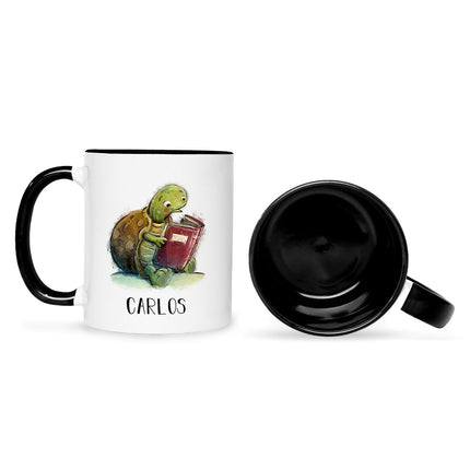 SEO. Bedruckte Tasse mit Name - Lesende Schildkröte - Schwarz & Weiß Linkreich