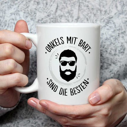 SEO. Bedruckte Tasse mit Name - Onkels mit Bart - Weiß Linkreich