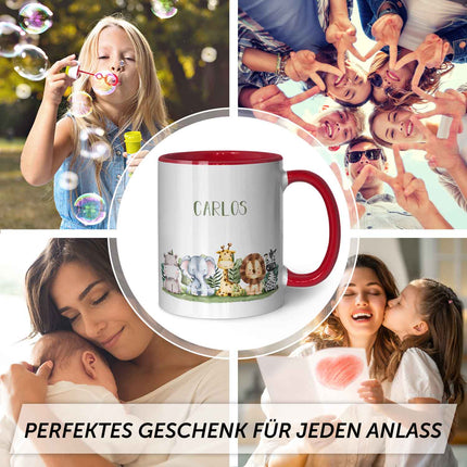 SEO. Bedruckte Tasse mit Name - Tiergruppe Safari - Rot Linkreich