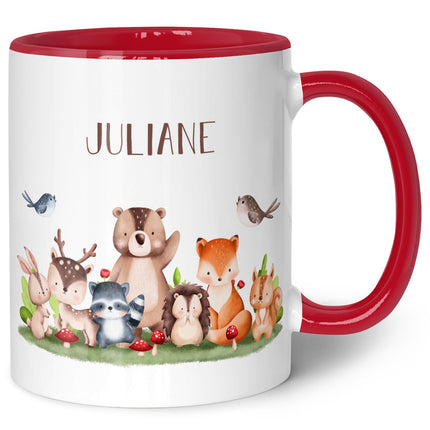 SEO. Bedruckte Tasse mit Name - Tiergruppe Wald - Rot Linkreich