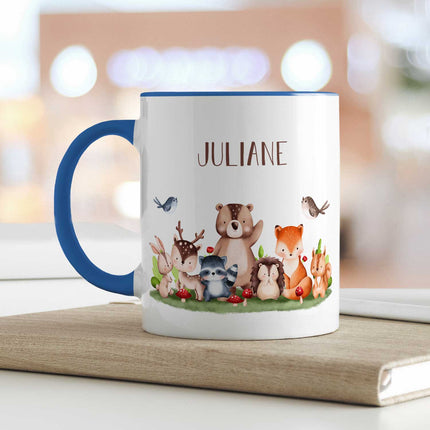 SEO. Bedruckte Tasse mit Name - Tiergruppe Wald - Weiß Linkreich