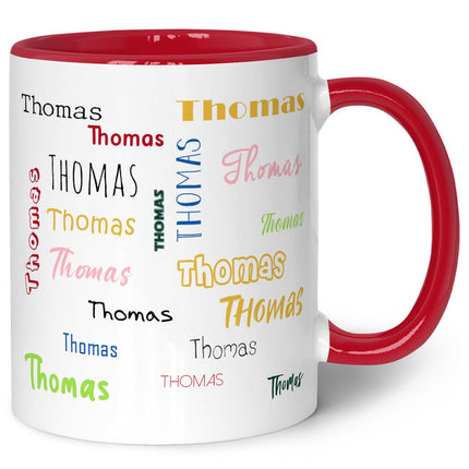 SEO. Bedruckte Tasse mit Namen in verschiedenen Schriftarten - Rot Linkreich