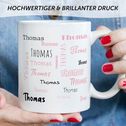 SEO. Bedruckte Tasse mit Namen in verschiedenen Schriftarten - Weiß Linkreich