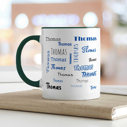 SEO. Bedruckte Tasse mit Namen in verschiedenen Schriftarten - Dunkelgrün Linkreich