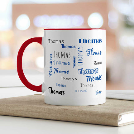 SEO. Bedruckte Tasse mit Namen in verschiedenen Schriftarten - Rot Linkreich