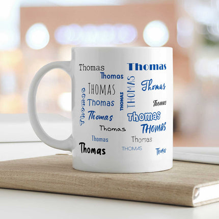 SEO. Bedruckte Tasse mit Namen in verschiedenen Schriftarten - Weiß Linkreich