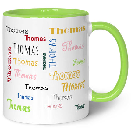 SEO. Bedruckte Tasse mit Namen in verschiedenen Schriftarten - Hellgrün Linkreich