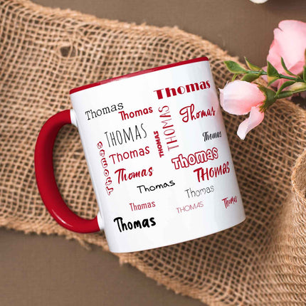 SEO. Bedruckte Tasse mit Namen in verschiedenen Schriftarten - Rot Linkreich
