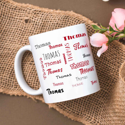 SEO. Bedruckte Tasse mit Namen in verschiedenen Schriftarten - Weiß Linkreich