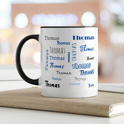 SEO. Bedruckte Tasse mit Namen in verschiedenen Schriftarten - Weiß Linkreich