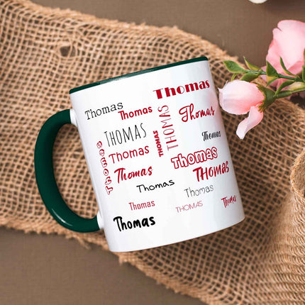 SEO. Bedruckte Tasse mit Namen in verschiedenen Schriftarten - Dunkelgrün Linkreich