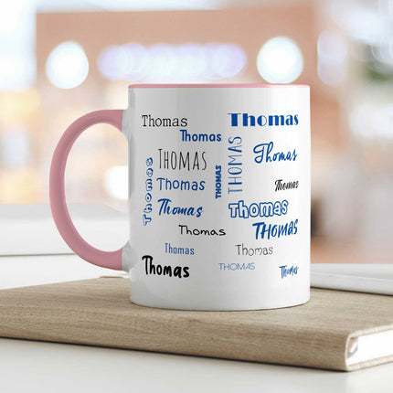 SEO. Bedruckte Tasse mit Namen in verschiedenen Schriftarten - Rosa Linkreich