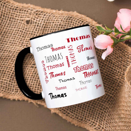 SEO. Bedruckte Tasse mit Namen in verschiedenen Schriftarten - Schwarz Linkreich