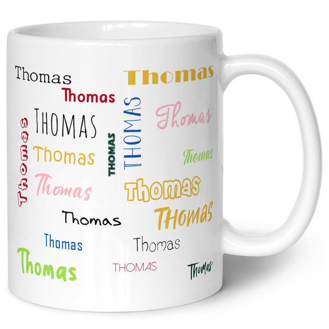 SEO. Bedruckte Tasse mit Namen in verschiedenen Schriftarten - Weiß Linkreich