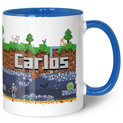 SEO. Bedruckte Tasse mit "Pixelerde" Motiv - Blau Linkreich