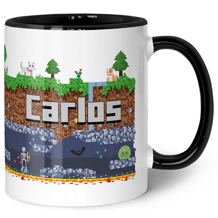 SEO. Bedruckte Tasse mit "Pixelerde" Motiv - Schwarz & Weiß Linkreich
