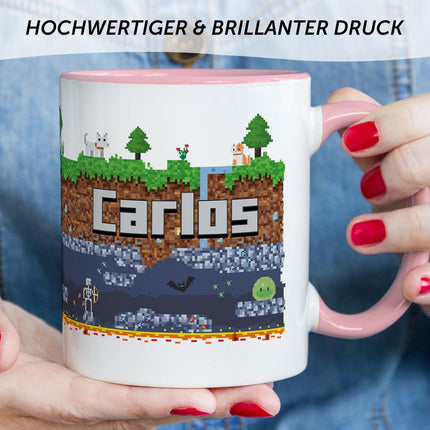SEO. Bedruckte Tasse mit "Pixelerde" Motiv - Orange Linkreich