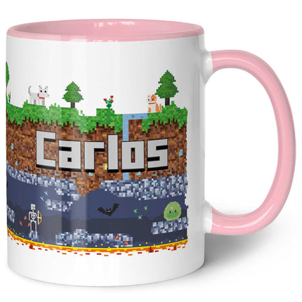 SEO. Bedruckte Tasse mit "Pixelerde" Motiv - Rosa Linkreich