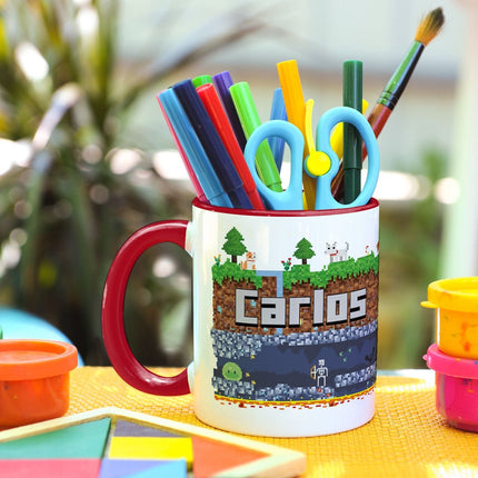 SEO. Bedruckte Tasse mit "Pixelerde" Motiv - Weiß Linkreich