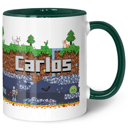 SEO. Bedruckte Tasse mit "Pixelerde" Motiv - Dunkelgrün Linkreich