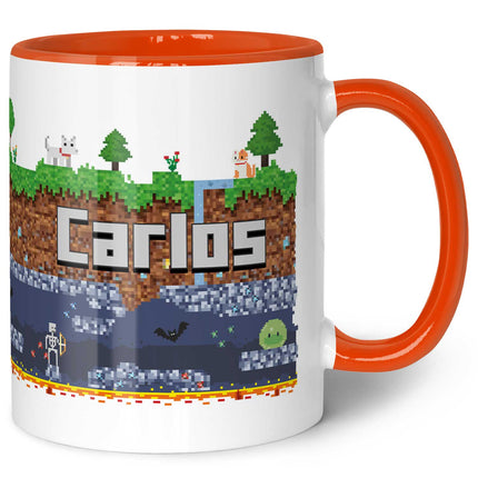 SEO. Bedruckte Tasse mit "Pixelerde" Motiv - Orange Linkreich