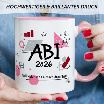 SEO. Bedruckte Tasse mit Spruch - Abi - Personalisiert mit Namen - Rosa Linkreich