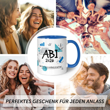 SEO. Bedruckte Tasse mit Spruch - Abi - Personalisiert mit Namen - Blau Linkreich