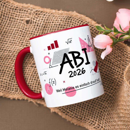 SEO. Bedruckte Tasse mit Spruch - Abi - Personalisiert mit Namen - Rot Linkreich