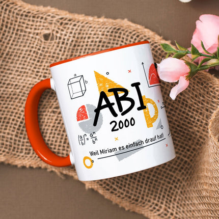 SEO. Bedruckte Tasse mit Spruch - Abi - Personalisiert mit Namen - Orange Linkreich