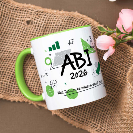SEO. Bedruckte Tasse mit Spruch - Abi - Personalisiert mit Namen - Grün Linkreich