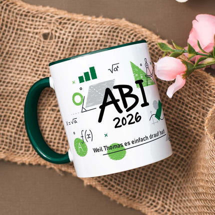 SEO. Bedruckte Tasse mit Spruch - Abi - Personalisiert mit Namen - Gelb Linkreich