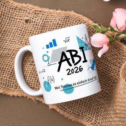 SEO. Bedruckte Tasse mit Spruch - Abi - Personalisiert mit Namen - Weiß Linkreich
