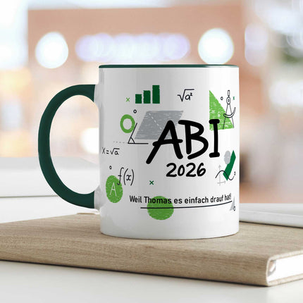 SEO. Bedruckte Tasse mit Spruch - Abi - Personalisiert mit Namen - Gelb Linkreich