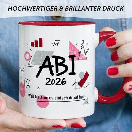 SEO. Bedruckte Tasse mit Spruch - Abi - Personalisiert mit Namen - Rot Linkreich