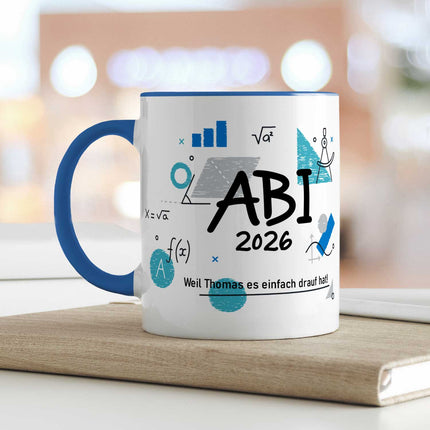 SEO. Bedruckte Tasse mit Spruch - Abi - Personalisiert mit Namen - Weiß Linkreich