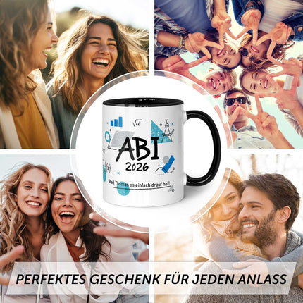 SEO. Bedruckte Tasse mit Spruch - Abi - Personalisiert mit Namen - Schwarz & Weiß Linkreich