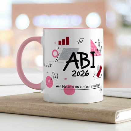 SEO. Bedruckte Tasse mit Spruch - Abi - Personalisiert mit Namen - Rosa Linkreich