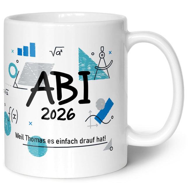 SEO. Bedruckte Tasse mit Spruch - Abi - Personalisiert mit Namen - Weiß Linkreich