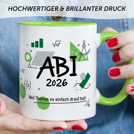 SEO. Bedruckte Tasse mit Spruch - Abi - Personalisiert mit Namen - Grün Linkreich