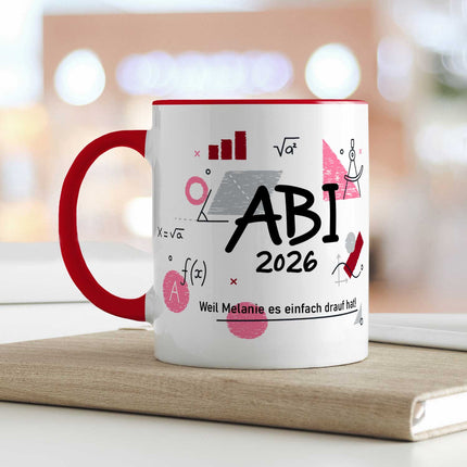 SEO. Bedruckte Tasse mit Spruch - Abi - Personalisiert mit Namen - Rot Linkreich